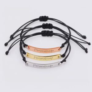Pulsera Barra Personalizada de Acero Inoxidable | Ajustable con Cordón