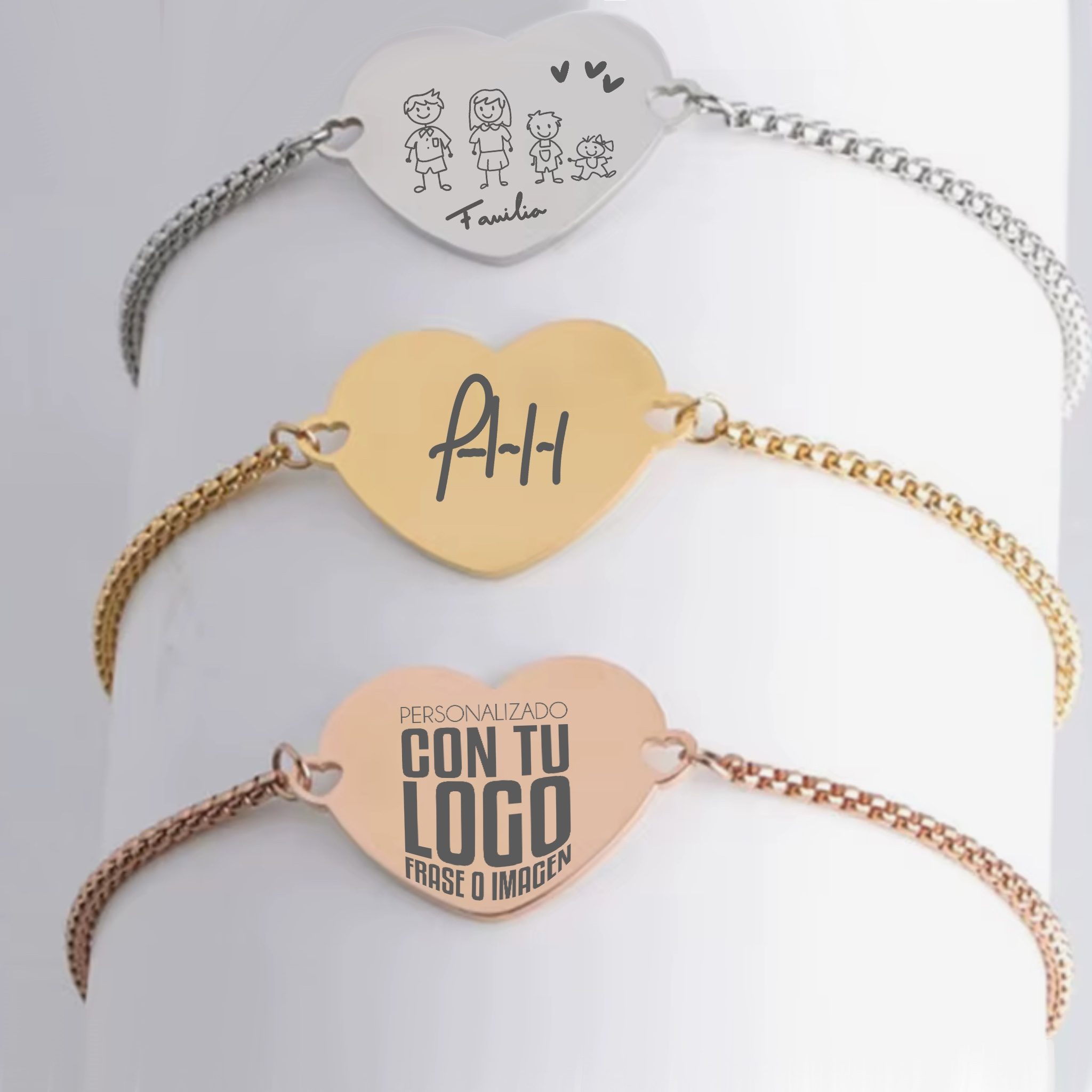 Pulsera Corazón Personalizada de Acero Inoxidable | Grabado Láser