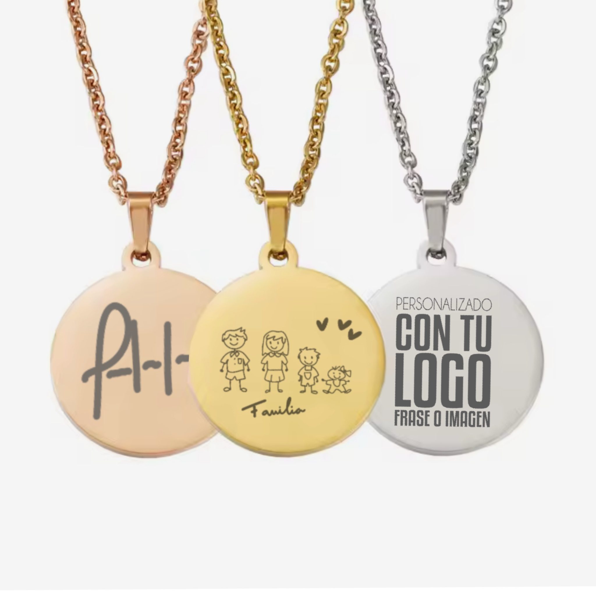 Colgante Redondo Personalizado de Acero Inoxidable | Collar Grabado Láser
