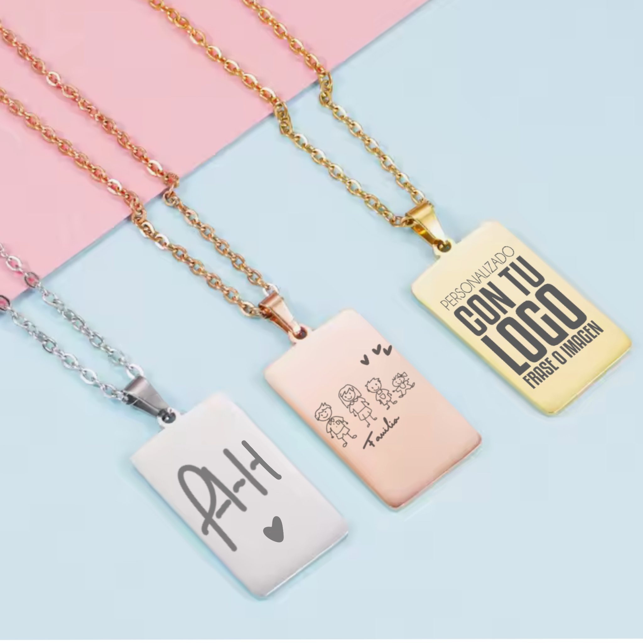 Colgante Rectangular Personalizado de Acero Inoxidable | Collar Grabado Láser