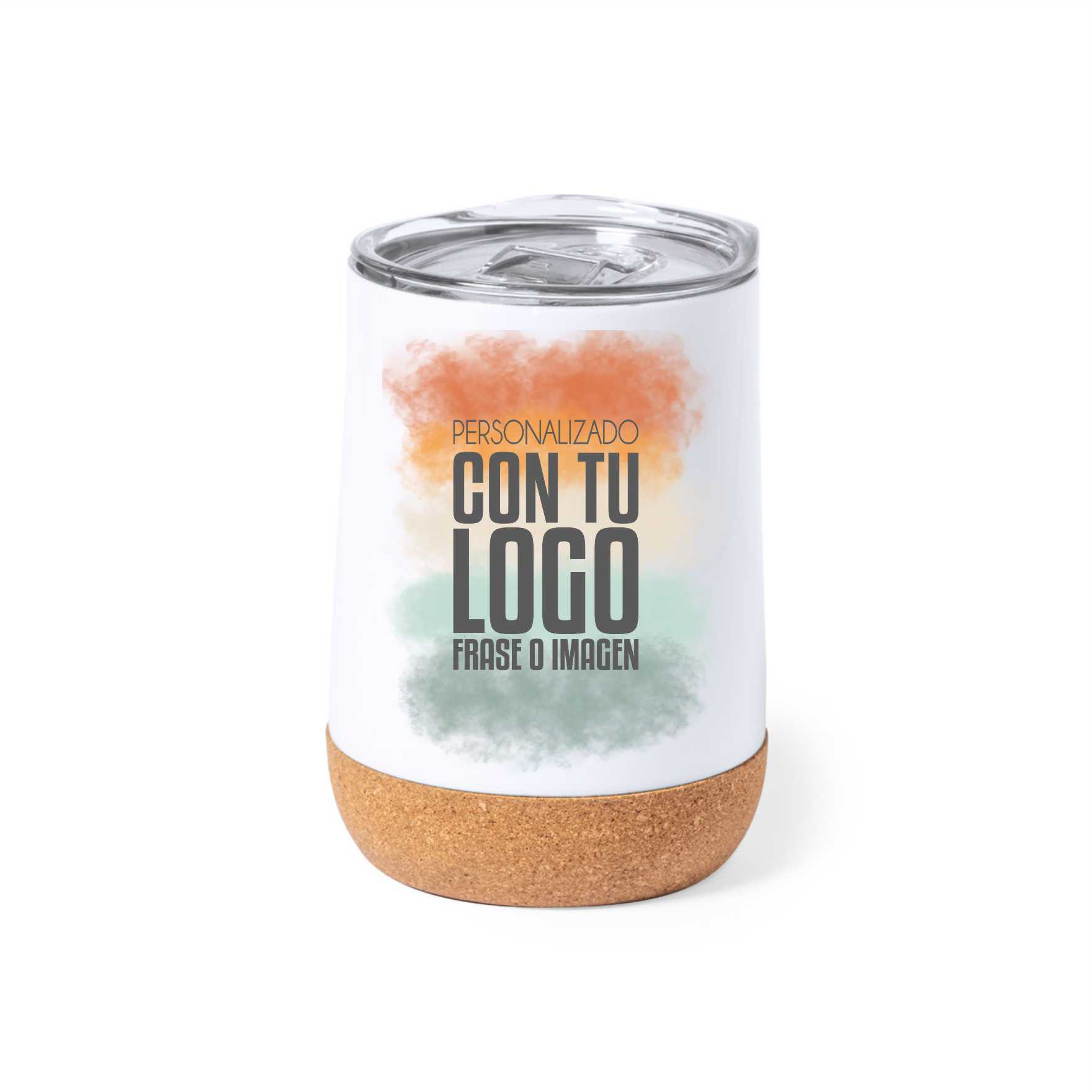 vaso térmico de acero inoxidable 330 ml con base de corcho personalizado