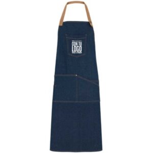 Delantal vaquero largo personalizado con bolsillos y ajuste metálico