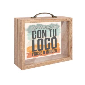 Hucha maleta de madera personalizable con portafoto | Hucha original creativa