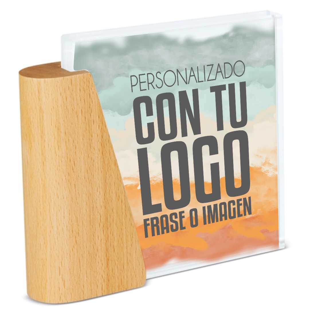 trofeo Orión de madera y cristal cuadrado personalizado por sublimación