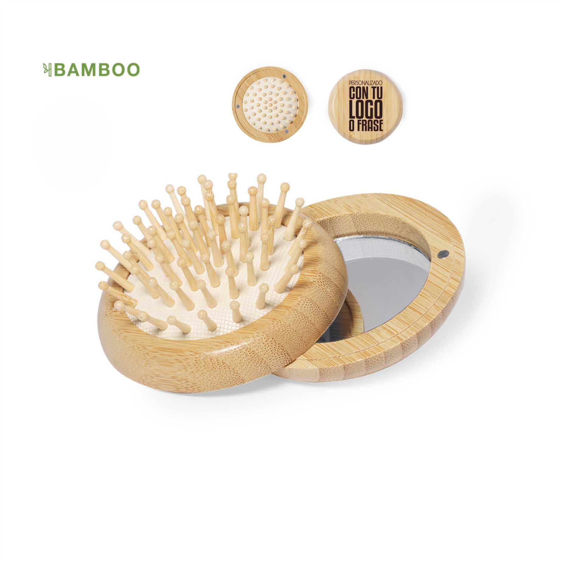 cepillo con espejo de bambú compacto personalizado