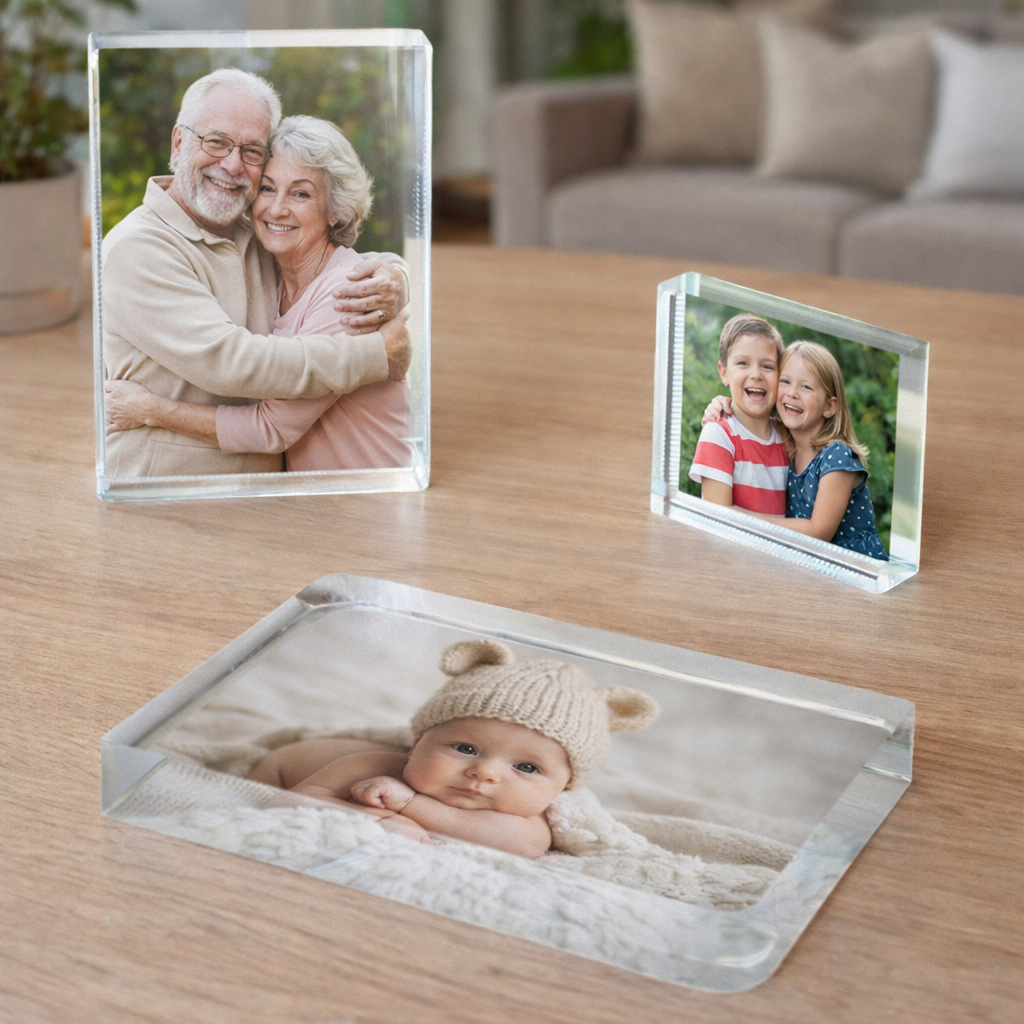portafotos cubo de cristal personalizado con foto