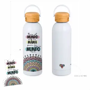 Bidón Térmico Personalizado Día de la Madre | Botella Acero Inoxidable y madera 500ml