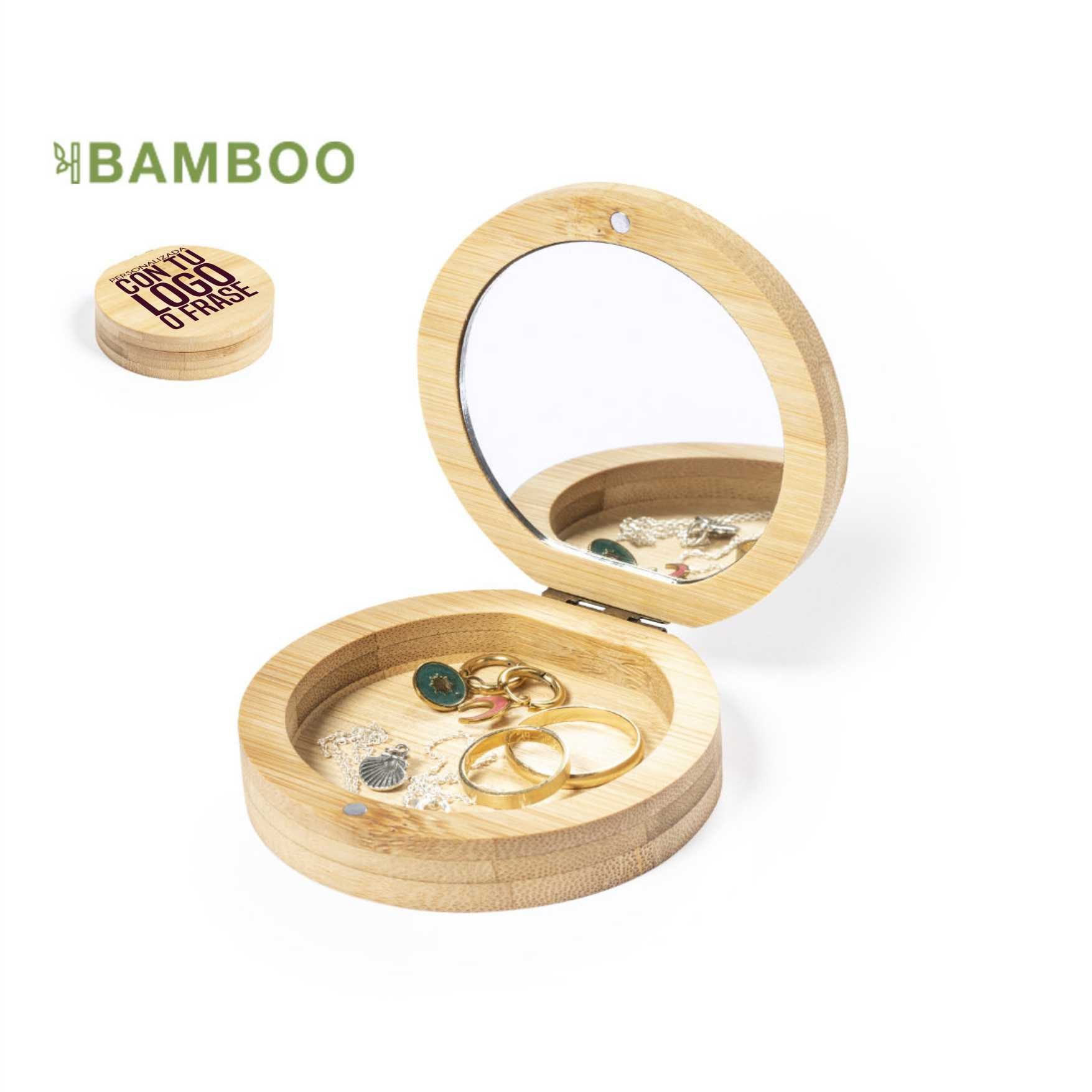 oyero de bambú con espejo y cierre magnético personalizado