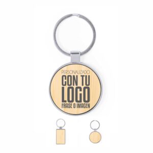 Llavero de bambú y metal personalizado elegante con grabado láser