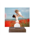 placa de cristal con base de madera personalizada con foto o logo