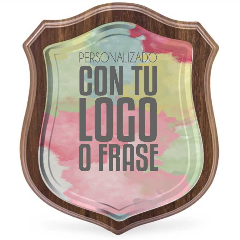 placa escudo de madera y cristal personalizada por sublimación
