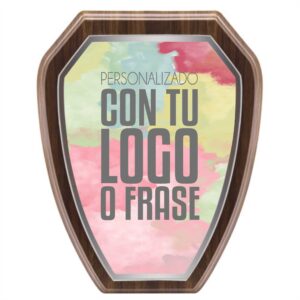 placa escudo de madera torneada y cristal personalizada con estuche premium