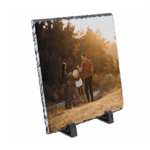 Placa de pizarra cuadrada 20x20 cm personalizada con foto y soporte