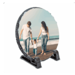 portafoto de pizarra redondo personalizado con foto