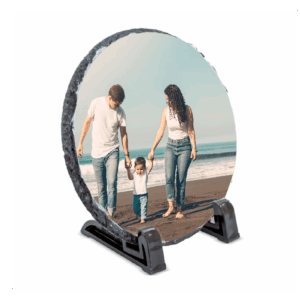 portafoto de pizarra redondo personalizado con foto