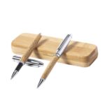 set de boligrafo y roller de bambu con estuche personalizado