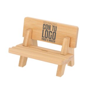 soporte para móvil de bambú tipo silla con ranura de carga personalizado