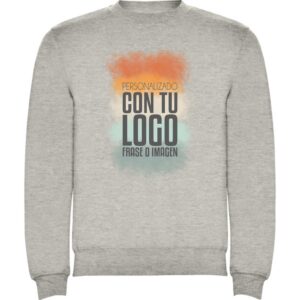 Sudadera clásica gris de cuello redondo personalizada con logotipo y frase.