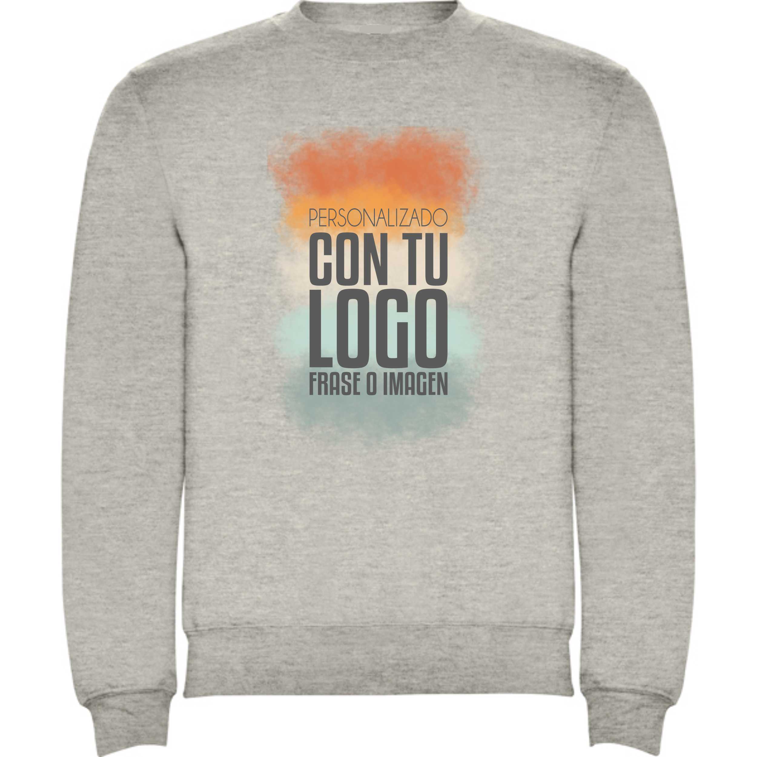 Sudadera de alta calidad lista para personalizar. Sudadera clásica gris de cuello redondo personalizada con logotipo y frase.