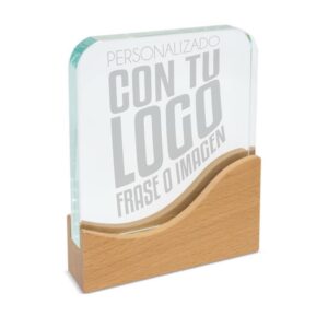 trofeo rectangular de madera y cristal personalizado con grabado láser