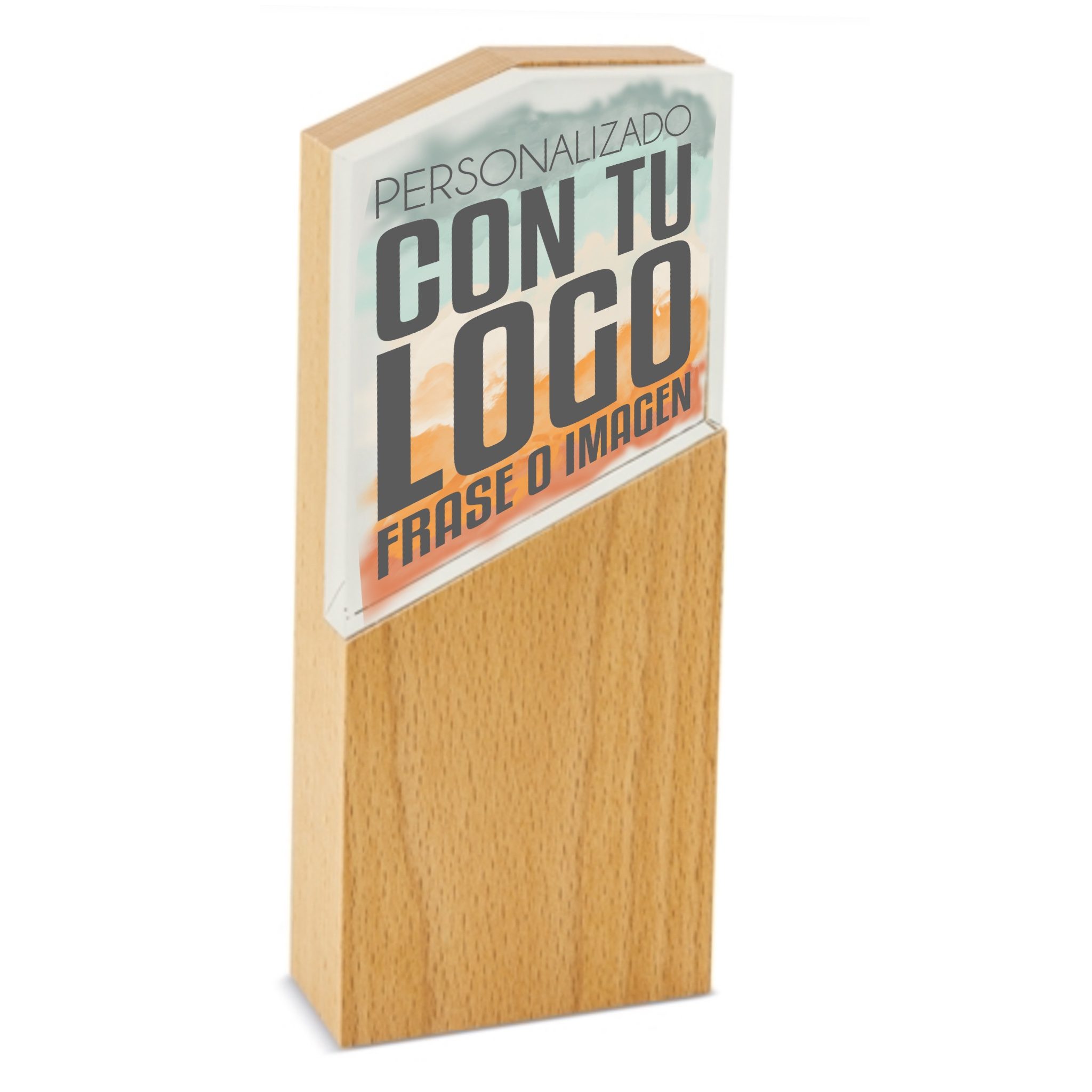 trofeo vertical de madera y cristal personalizado con imagen