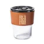vaso de cristal borosilicato 400 ml con detalle en piel personalizado