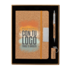 Set personalizado de bloc de notas, bolígrafo y memoria USB de corcho en estuche kraft ideal para empresas y regalos corporativos ecológicos