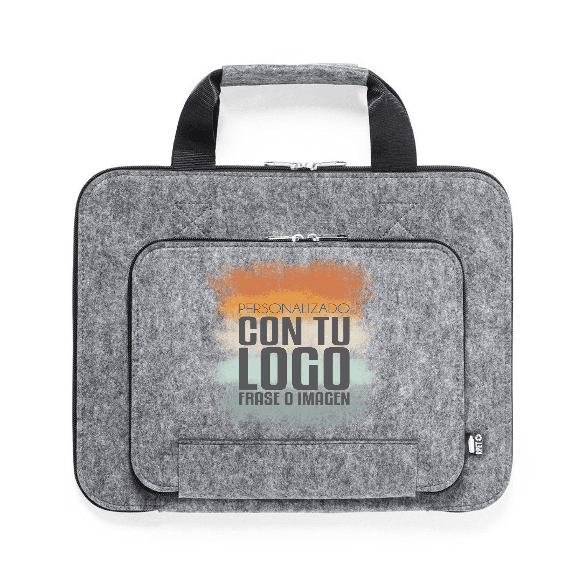 Portadocumentos RPET personalizable en fieltro reciclado con cremalleras y asas reforzadas ideal para empresas, profesores y uso profesional