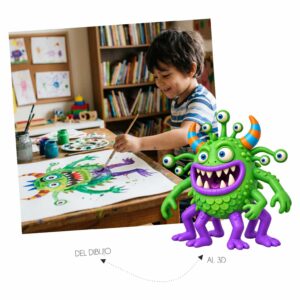 Tu dibujo de monstruo en una figura 3D personalizada