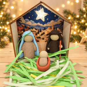 Nacimiento 3D con caja de madera natural y luz LED
